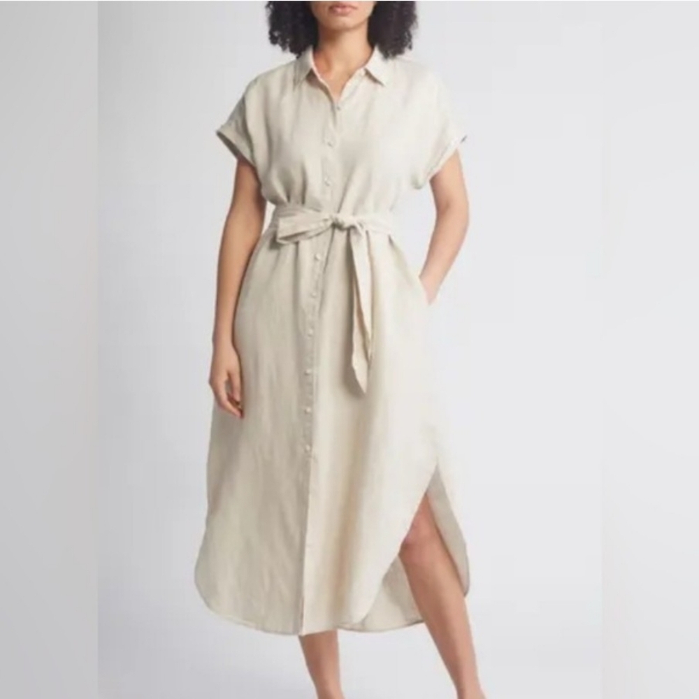 Tommy Bahama Women's Coastalina 100% Linen Maxi Shirt Dress In Natural Khaki
